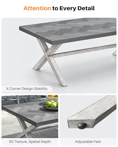 Image of Aluminum Outdoor Coffee Table, Never Rusts Rectangle Patio Coffee Table with Resin Tabletop, Aluminum Outdoor Furniture Coffee Table for Patio, Poolside, Garden, Balcony, White Oak