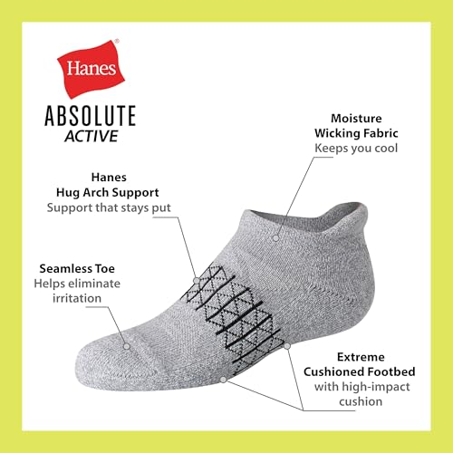 Hanes Cushioned Tab, Absolute Active Heel Shield No Show Socks for Boys, 6-Pairs3