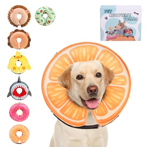 Image of KOOLTAIL Inflatable Dog Cone Collar, Soft Donut E Collar for Dogs After Surgery to Stop Licking Enhanced Alternative, Blow Up Pet Neck Pillow Recovery Adjustable Cone for Dog Cat,Upgrade Size,Orange L