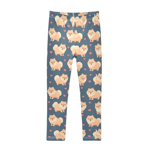 Wusikd Pomeranian Girls' Leggings Toddler Doodles Puppy Hearts Kids Yoga Pants Dance Active Tights 4T