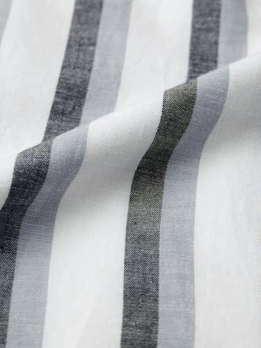 Image of The Souled Store Cotton Linen Stripes: Ashen Men and Boys Long Sleeve Spread Collar Button Front Green Striped Regular Fit Easy to Dress Officewear Casual Cotton Linen Shirts
