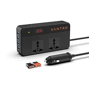 Vantro 200W Car Power Inverter/Laptop Charger with 4 USB Ports & 2 AC Outlets and 12V DC to 220V AC with QC3.0 Advance Technology & Digital Display- 18 Months Warranty