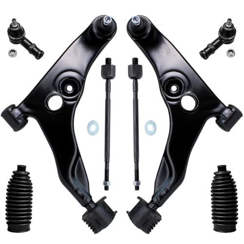 Image of Detroit Axle - Front End 8pc Suspension Kit for 1997-2002 Mitsubishi Mirage, 2 Lower Control Arms w /Ball Joints 4 Tie Rods 2 Boots 1998 1999 2000 2001 Replacement