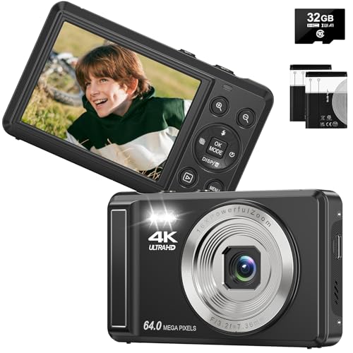 Câmera Digital 4K 64MP, Zoom 16X, Foco Automático,Tela IPS de 2.8 Polegadas para fotografia
