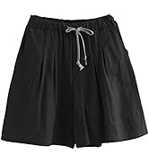 Ladyful Women's Summer Wide Leg Shorts Cotton Linen Knee Length Shorts with Drawstring and Pockets