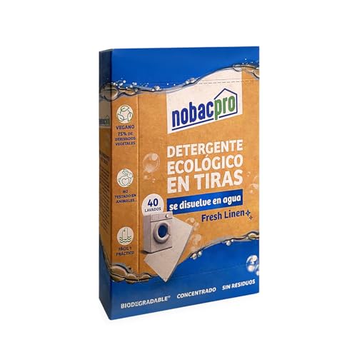 NobacPro - Detergente en Tiras para Lavadora | Hasta 40 Lavados - 20 Tiras | Olor Free Fragance | 100% Ecológico | Hipoalergénico y vegano | No contiene plásticos | Fabricado en España