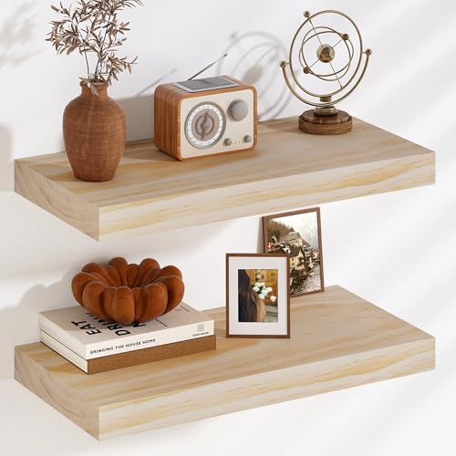 Fun Memories Floating Shelves, 9.3'' Deep Solid Pine Wood Wall Sh...