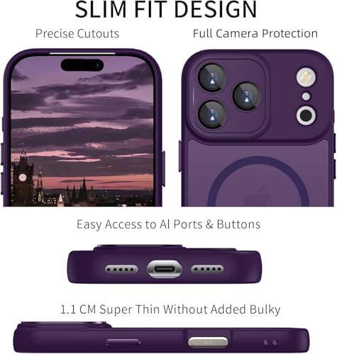 Image of Elzzi Magnetic Magsafe for iPhone 17 Pro Max Case (Compatible with MagSafe) Slim Translucent Matte Shockproof with Anti-Fingerprint Phone Case - Deep Purple