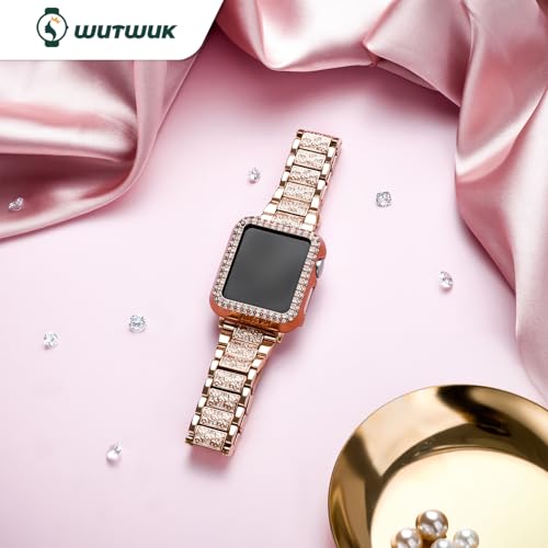 wutwuk Compatible with Apple Watch Straps Serie 11/10 42mm, Metal Sparkling iWatch Strap with Bling Case - Image 3