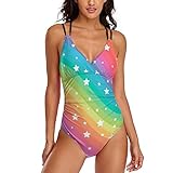 Badeanzüge Für Damen Sterne Regenbogenfarbe Bademode One Pieces Badeanzüge