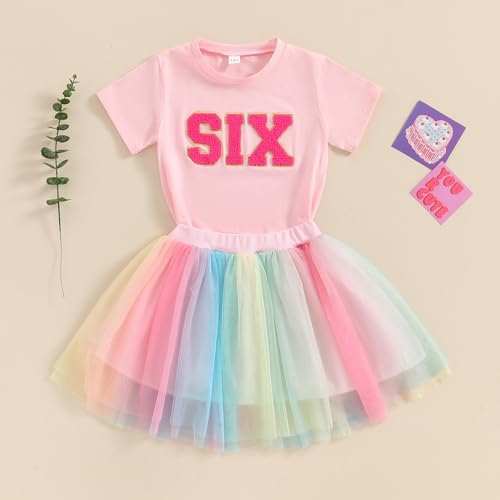 Image of Toddler Girl Birthday Outfit 2 /3 /4 /5 /6 Print Short Sleeve Shirt 2nd /3rd /4th /5th /6th Tutu Skirt Summer Clothes