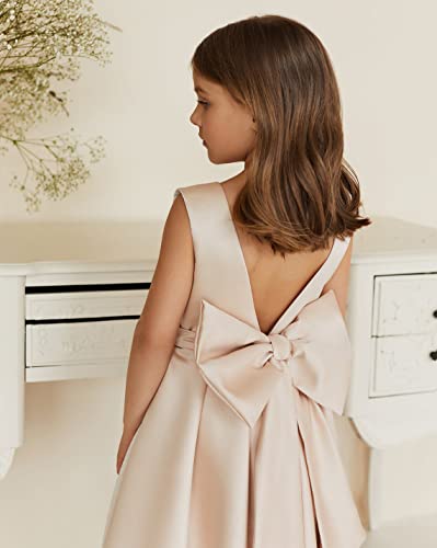 MCieloLuna Flower Girl Dresses for Wedding Bow-Knot Elegant Satin Princess First Communion Dresses2