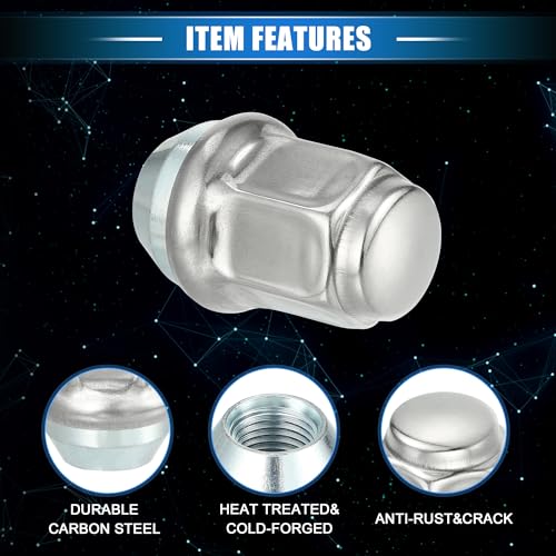 Image of 10 Pcs Wheel Lug Nuts Compatible for Jeep Wrangler Liberty for Dodge Challenger, Durable Carbon Steel Silver Tone Tire Lugnuts