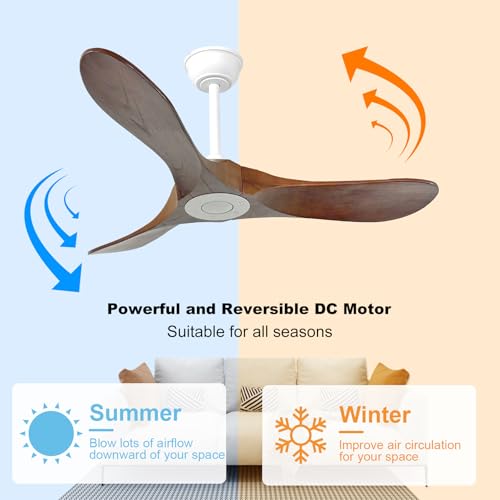 Image of 42'' Outdoor Ceiling Fan no Light,Solid Wood Ceiling Fan with Remote Control,Quiet and Reversible DC Motor with Large Airflow for Living Room,Patios,Gazebo (White+Dark Walnut)