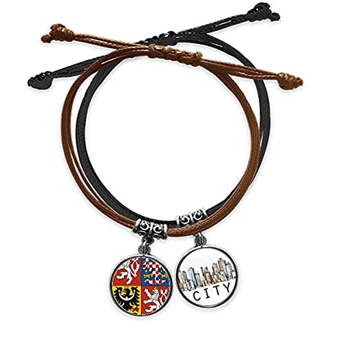 Bracelet corde emblème national tchèque chaîne de main homme et femme en cuir véritable