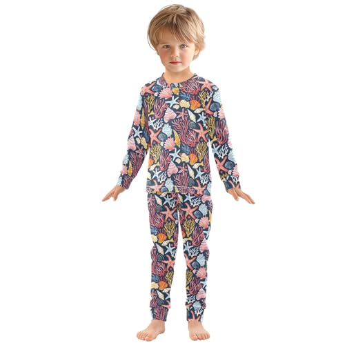 ALAZA Beautiful Seashells Corals Starfishes Pajamas Long Sleeve Sleepwear 2-Piece Pajama Set3