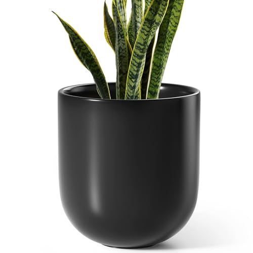 Comparison: Best Pots For Rubber Plants 8 LE TAUCI 10 Inch Plant Pot, Ceramic Pots for Plants with Drainage Hole and Rubber Plug, Plant Pots Indoor for Olive Tree, Cylinder Planter Pot for Home Patio Office, Black