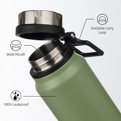 Image of BJPKPK 40oz Large Insulated Water Bottle with Handle, Stainless Steel | Leak-Proof BPA-Free Large Water Bottle, Stainless Steel Vacuum Insulated Bottle for Gym, Work, Outdoor & Everyday Use