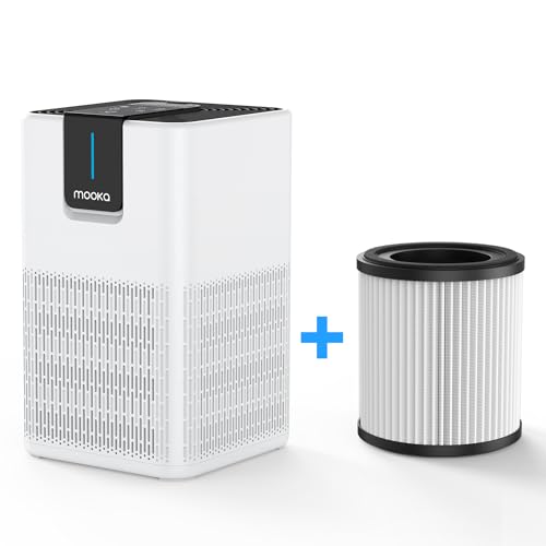 Image of MOOKA M05 Air Purifier White (Filter pre-installed) & 1 Pack Extra Official Certified Replacement Filter,Air Purifiers for Home Large Room Up to 1250 Ft², MOOKA H13 HEPA Air Purifier for Pets Dust