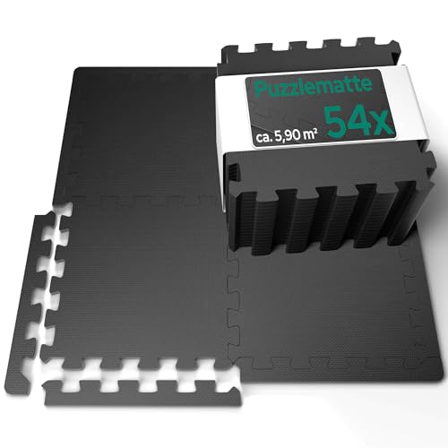 Arebos Eva Puzzlematte 54-teilig | Bodenschutzmatte ca. 5,9 m² inkl. Randstücke | Fitness, Pool & Spielmatte | Trainingsmatten Fitnessgeräte | Fitnessmatte 32,5 × 32,5 x 1 cm
