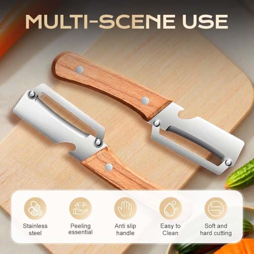 Image of Multi-Functional Vegetable Peeler for Kitchen | Stainless Steel Peeler with Wooden Handle & Bottle Opener | Single Blade for Fruits and Vegetables | 1 Piece (Silver) (Wooden Handle)