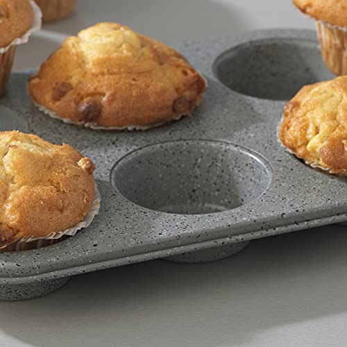 Salter Bw02778G Marblestone Non-Stick Muffin Tray, 27Cm Reusable Cupcake Tin, 6 Cup Baking Tray For Yorkshire Puddings, Cupcakes And Pies, Pfoa-Free, Oven Safe Up To 220°C, Durable Carbon Steel, Grey #TOP3