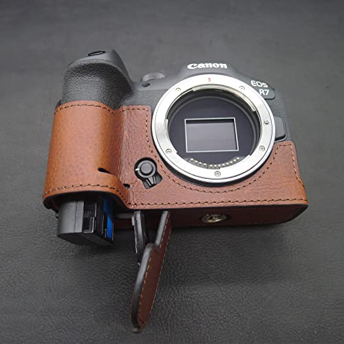 MUZIRI KINOKOO EOS R7 Case, Prorective Case Compatible for Canon EOS R7 Camera - Genuine Leather Bottom Case with Hand Grip- Brown - Image 3