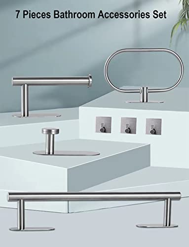 Laimew Juego de Accesorios de Baño, Toalleros de Baño sin Taladro 7 Piezas, Toalleros de aro para Baño de Acero Inoxidable Plata - imagen 6