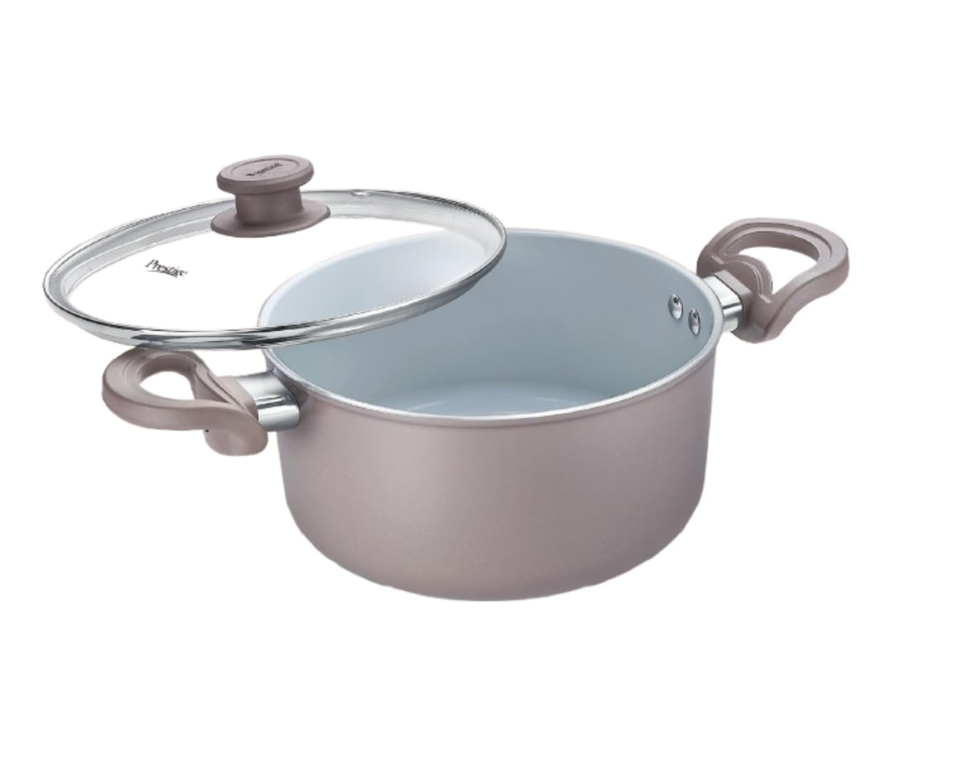 Prestige Ceraglide Duo Casserole 20cm/2.8L with Glass Lid Non-Stick Ceramic Coating|Works On Gas & Induction|High Heating|Cool Touch Handle|Grey