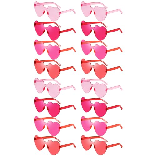 16 Heart Rimless Sunglasses Retro Colored Party Glasses Bulk Gradient Transparent Fun Eyeglasses for Unisex Adult