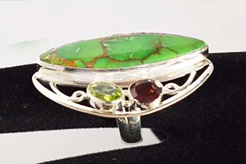 Bague en argent 925 fait main avec péridot vert et turquoise véritable bohème