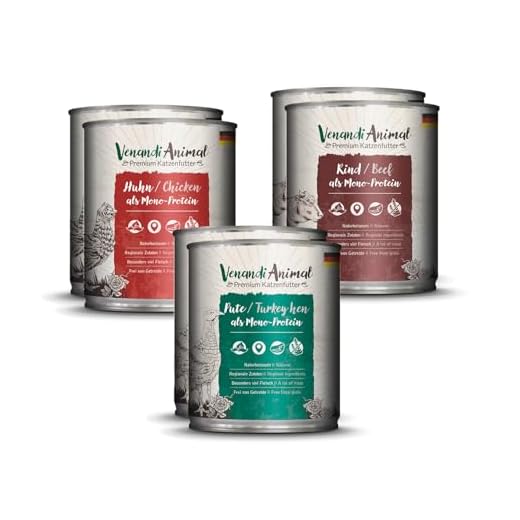 Venandi Animal - Pienso Premium para Gatos - PAQUEE DE Prueba I 2*Pollo, 2*Pato, 2*Ternera - Completamente Libre de Cereales - 6 x 8,00 g