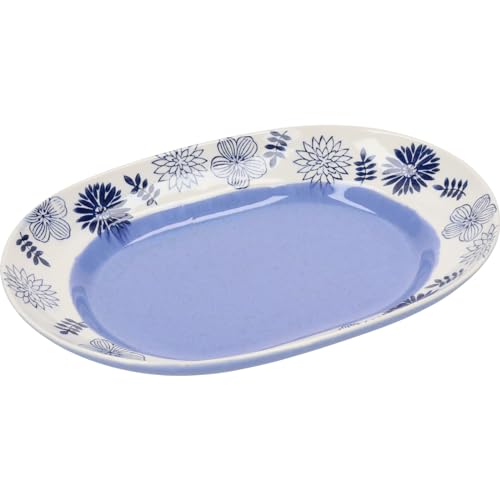 aito製作所 「 ガーデン Garden 」 皿 カレー パスタ オーバル プレート L 約27×19cm 花柄 青 ブルー 美濃焼 食洗機対応 日本製