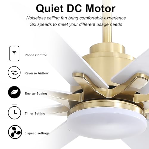 Image of Sofucor 66 Inch Smart Ceiling Fans with Lights, Indoor /Outdoor Ceiling Fan with Light and Remote, Work with Alexa /Google, Reversible DC Motor, White Ceiling Fan Light for Living Room Bedroom Patio