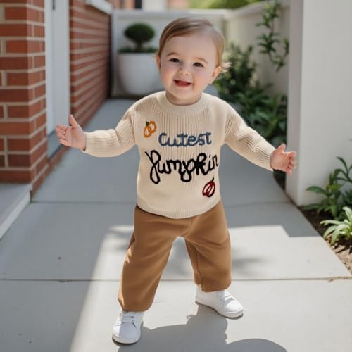 Toddler Baby Girl Boy Halloween Outfit Pumpkin/Ghost Knit Sweater Knitted Sweatshirt Pullover Tops Fall Clothes2