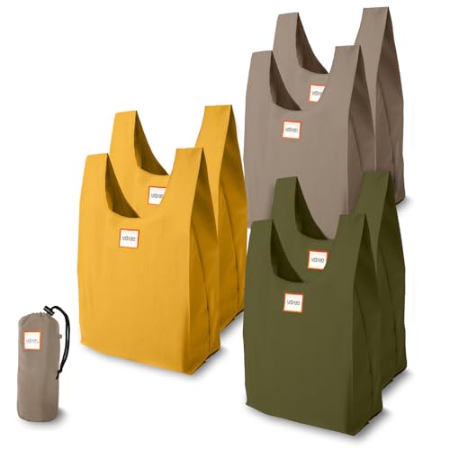 Urban Market Bags - Meadow - 6 Foldable Reusable Shopping Bags in 1 Compact Pouch Luxury Quality Recycled Fabric Holds 50+ lbs Machine Washable Pouch Fits in Cupholder Designed in California