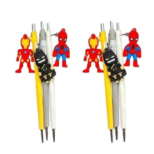 Image of ECLET Pack of 6 Designer Gel Pen Superhero Design Assorted Colours Birthday Gift Return Gifts for Kids Superhero Stationery