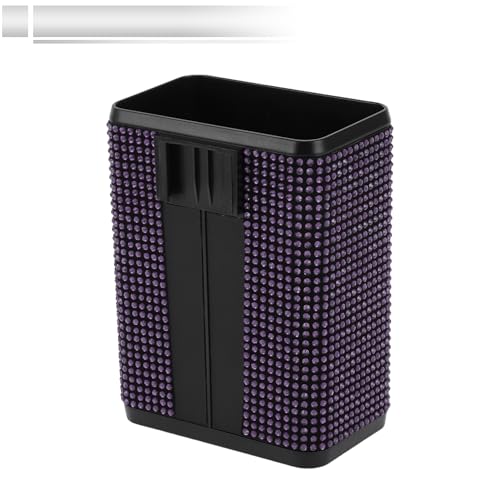 Image of 1 Pcs Universal Car Trash Can Hanging 4.3 inch Length 2.8 inch Width 5.5 inch Height Trash Bin with Hook and Back Clip Purple Plastic Rhinestone
