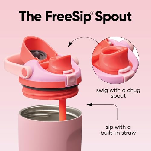 Image of Owala FreeSip Sway Insulated Stainless Steel Water Bottle with Two-Way Spout, Built-In Straw and Bucket Handle, Made for Travel, School, and Sports, 30oz, BPA Free, Leak Proof, Pink Angel Food Cake