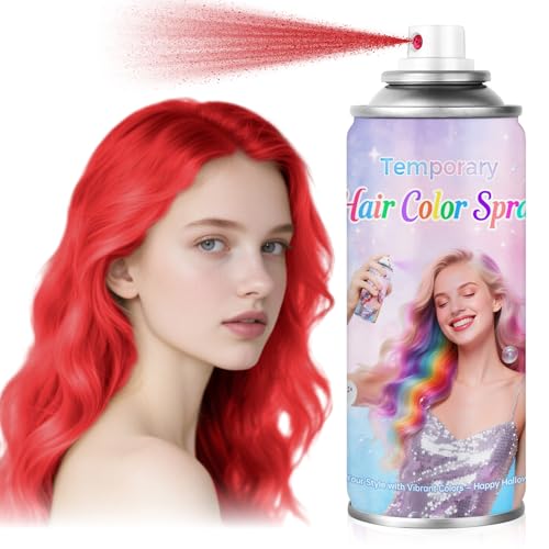 Red Temporary Hair Color Spray - Washable & Non-Sticky Hair Dye for Halloween Parties-Safe for Women & Men - Quick-Drying & Easy to Wash Out(120ml)