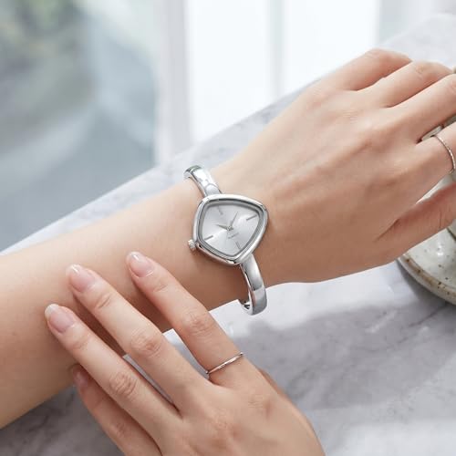 Image of Shocknshop Analog Triangle Dial Bangle Ladies Gold Tone Cuff Bracelet Strap Ladies Minimalist Quartz Watch for Woman -WCH192