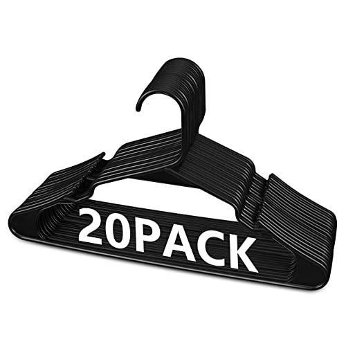 Mecto Hangers 20 Pack, Plastic Black Notched Coat Hanger Space Saving Tubular Heavy Duty Clothes Hangers For Everyday Standard Use On Suits Coats Pants Dress Shirts (Black, 20 Pack) #TOP3