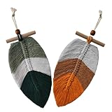 Angoily Lot de 2 Décorations Murales en Macramé Tissage Feuille 13x26 Cm Tenture Murale Bohème en Fil Naturel Dcoration Suspendue pour Chambre Salon la Cuisine Macramé Décoratif