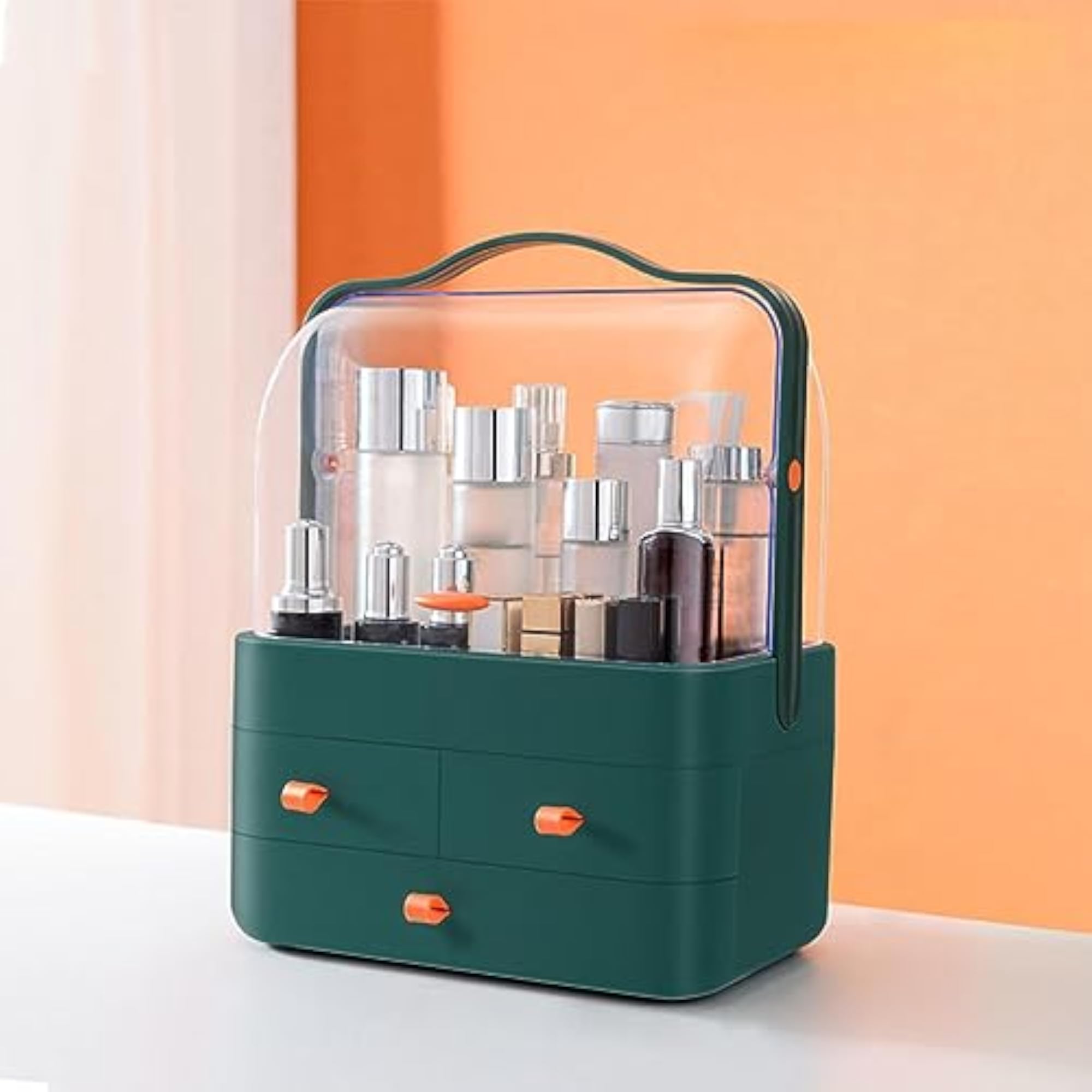 Dustproof Cosmetic Storage Unit for Home Vanity, Green