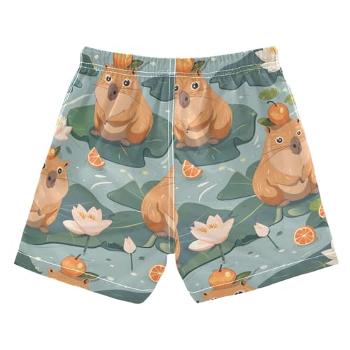senya Cute Capybara with Tangerine Boys Swim Trunks Toddler Shorts Swimwear Boardshorts2