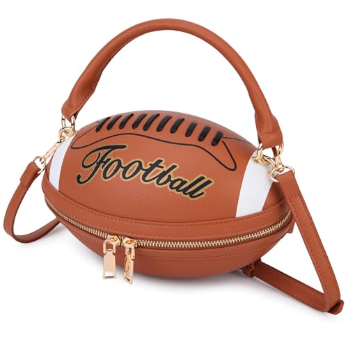 ENJOININ Novelty Brown Rugby Football Shaped Purses for Women Fun Shoulder Bag Crossbody Bag with Adjustable Shoulder Strap
