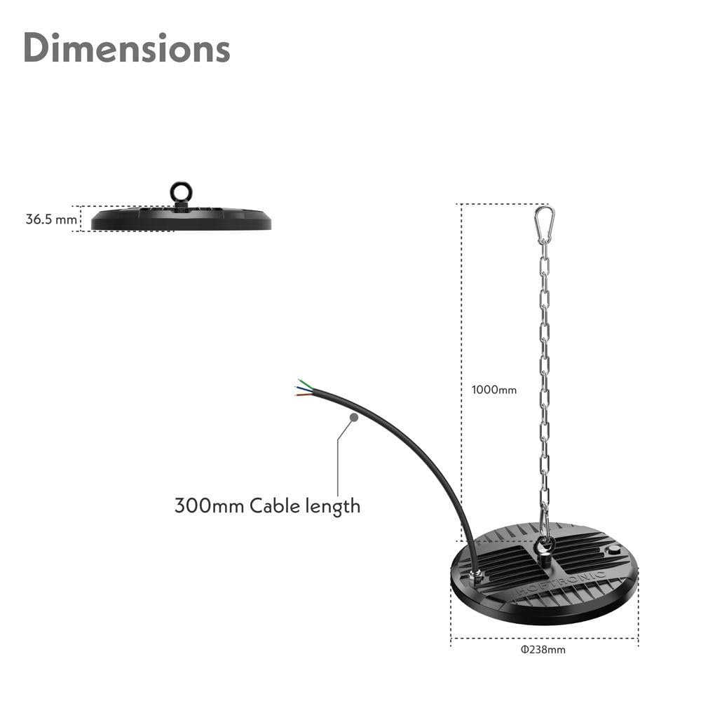 HOFTRONIC UFO LED High Bay Eris 100 Watt 14.000 Lumen 4000 K Neutralweiß IP65 IK08 140 lm/W Aluminium Decken- und Hängelampe 10er-Set