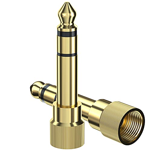bestune 6.35mm (1/4 Inch) Male to 3.5mm (1/8 Inch) Female Audio Adapter Gold Plated Stereo Phone Screw-On Adapter for Guitar Headphones Amp, 2Pcs