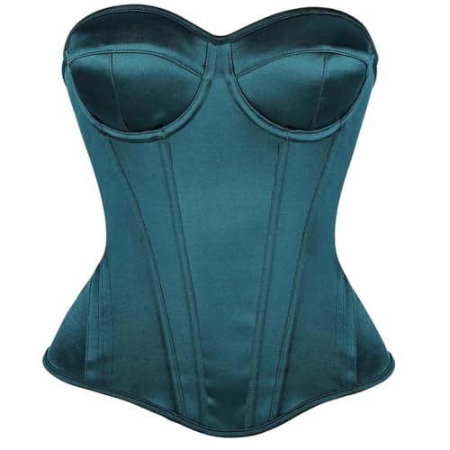 Image of Satin Corset Tops for Women Strapless Bustier Sweetheart Neckline Boned Bodice Bridal Lingerie Party Clubwear