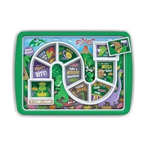 Image of Genuine Fred Dinner Winner, Dinosaur Kid's Dinner Tray - Award-Winning, Patented Design - Picky Eater Solutions for Kids & Toddlers - Divided Sections - Interactive Design - Dishwasher Safe